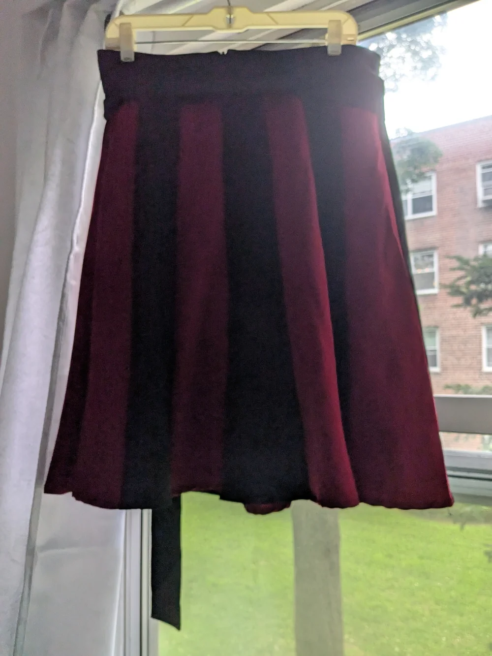 Heavy Red A-Line Black and Red Striped Skirt with Waist Tie